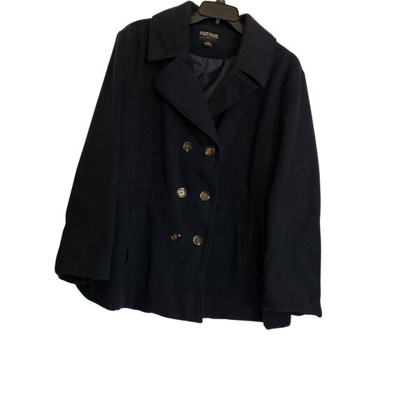 Platinum Women’s Blue Double Breasted Pea Coat Pre-Owned Size 3X - Picture 2 of 9